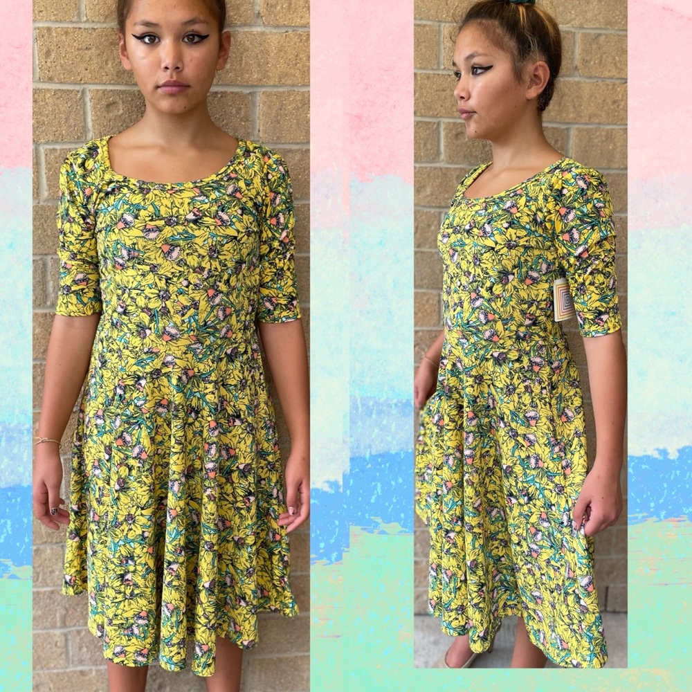 💙NWT NICOLE LuLaRoe dress yellow daffodil jonquil Medium NEW